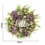 Triogift  Artificial Hydrangea Wreath for Front Door Home Decoration Hydrangea Garland Wall Background Wedding Party Decor Hello Wreath