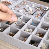 Triogift Velvet Jewelry Storage Box Necklace Stackable Display Tray Bracelet Earring Organizers DIY Handicrafts Drawer Box Organizer Box