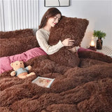 Triogift  New Winter Warm Plush Duvet Cover Pink Romantic Princess Mink Velvet +Fluffy Flannel Quilt Cover Luxury Bedding Set King Size