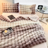 Triogift  Super soft Rabbit Fur Blanket double-sided Bubble Fleece bed cover thicken blankets for winter sofa cover Bedspread on the bed