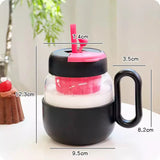 Triogift  -  600ml Kawaii Glass Cup With Lid And Straw For Ice Hot Coffee Water Tea Juice Glass Mug Bottle Aesthetic Large Drink Bottle Gift