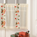 Triogift Christmas Bells Embroidered Lace Curtain Semi-blackout Oblong Embellished Coffee Kitchen Privacy Shower Short Curtain Decoration