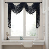 Triogift 1PC Black Ripple Swags Valance for Living Room Bay Window Lace Sheer Drape Curtain Head Study Hotel Home Decoration