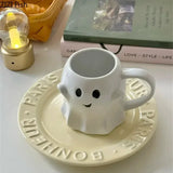 Triogift Cute Ghost Water Cup Creative Ceramic Mug Afternoon Tea Coffee Cup Breakfast Milk Cup Household Drinking Set Halloween Gift