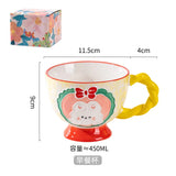 Triogift  -  1pc 450ml Ceramic Hand-painted Embossed Breakfast Mugs Large Capacity Oatmeal Cups Cute Creative Milk Cups Coffee Cups Gifts