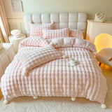 Triogift Faux Fur Warm Fluffy Bedding Set for Winter Skin Friendly Warmth Plush Duvet Cover Set Queen Thickend Blanket Cover Sets