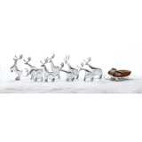 Triogift  Decorative Statues Minimalist Metal Miniature Reindeer Statue 9-piece Set Home Decoration Including a Wooden Sleigh Crafts Decor