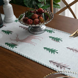 Triogift Christmas Tree Table Runner Winter Holiday Xmas Elk Table Path,Dining Cloth Placemat New Year Home Kitchen Rustic Decorations