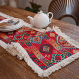 Triogift  Vintage Tassel Table Runner Home Decoration for TV Cabinet Dresser National Style Jacquard Red Ethnic Style Table Path Mexico