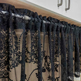 Triogift Black Lace Short Curtain for Cabinet Kitchen Sheer Voile Drape With Tassel Beads Partition Dustproof Study Blinds