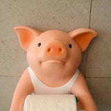 Triogift  PVC Pig Style Toilet Paper Holder Punch-Free Hand Tissue Box Household Paper Towel Holder Reel Spool Device Bathroom Accessory