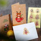 Triogift 6/12pcs Vintage Merry Christmas Holiday Greeting Cards Kraft paper Gift Card with Envelope Sticker New Year Xmas Folding Card