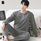 Triogift  High Quality Pure Cotton Pajamas Suit Men's Long Sleeved Home Wear Casual Comfortable Breathable Nightwear Autumn Winter Male