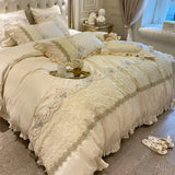 Triogift  European-Style Luxury High-End 100 Cotton Four-Piece Set Exquisite Lace Embroidery Cotton Quilt Cover Bed Sheet Bedding