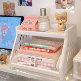 Triogift Kawaii Double Layers Desktop Storage Shelves Stationery Organizers Rack Large-capacity File Storage Tray Office Desk Accessories