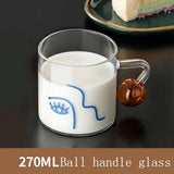 Triogift  -   460ml Creative Scale Glass Mug Breakfast Mlik Coffe Cup Household Couple Water Cup Ball Handle Design Pattern Drinkware Cups