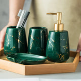 Triogift  -  luxury dark green ceramic bathroom four-piece set soap dish gargle cup lotion bottle bathroom accessories porcelain holder decor