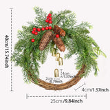 Triogift Farmhouse Christmas Wreath With Bells Door Pine Cone Decoration Artificial Geen Plants Simulation Flower Vine New Year Garland