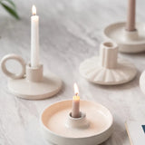 Triogift Ceramic Candle Holder for Pillar Taper Candle White Pottery Candlestick Wedding Decoration Table Decorative Candle Holder