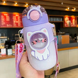 Triogift  -  700ml Kids Water Bottle With Straw for School Cute Cartoon Leak Proof Mug Portable Cup Outdoor Travel Drinking Tumbler