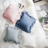 Triogift Double Flounce Cotton 100% Throw Pillowshams,Soft Comfortable Sofa Ruffled Cushion Cover,Couch Decor Pleat Stitch Pillowcase