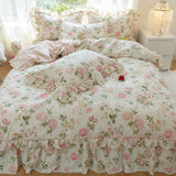 Triogift  Idyllic Small Floral Fresh Ruffled Quilt Cover Four-Piece Set All Cotton Pure Cotton Bed Sheets Bed Skirt Bedding