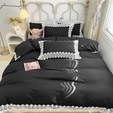 Triogift  Black Bedding Set Queen/King Size Luxury Bedding Sets White Lace Bed Cover Full Set Princess Style Duvet Cover Sets with Sheets