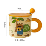 Triogift  -  Ceramic Cup Couple Style Cute Girl Drinking Water Cup At Home Office Coffee Mugs Souvenir Gift Mugs with Lid and Spoon 400 ML