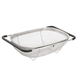 Triogift Retractable Drain Basket Rubber Grip Handles Oval Colander Sink Vegetables Draining Rack Home Storage Basket Stainless Steel