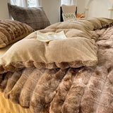 Triogift  Faux Rabbit Fur Autumn Winter Warm Bedding Set Plush Skin Friendly Breathable Warmth Duvet Cover Set Queen Cozy Quilt Cover Sets