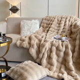 Triogift  luxury faux fur Blanket double-sided fluffy bubble Fleece bed Plaid sofa blankets plush sofa cover bedspreads for double bed