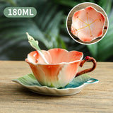 Triogift  -  200ml Ceramic Coffee Cup Saucer Flower Type Mug Exquisite Afternoon Tea Latte Coffee Cup Home Breakfast Milk Mug Birthday Gifts