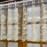 Triogift 1PC Gold Embroidery Short Curtain for Kitchen Mesh Sheer Drape Cabinet Small Window Porch Home Decoration