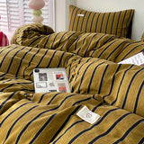 Triogift Ins Yellow Stripe Bedding Duvet Cover Set with Pillowcase bed sheet Single Full Size Bed Linen Duvet Cover Set Queen/King Double