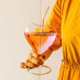 Triogift 1pc Heart Shaped Cocktail Glass with Straw Clear Stemmed Wine Glass Creative Champagne Glasses Drinking Cups for Bar Pub Club