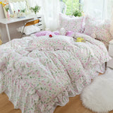 Triogift  Idyllic Small Floral Fresh Ruffled Quilt Cover Four-Piece Set All Cotton Pure Cotton Bed Sheets Bed Skirt Bedding