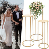 Triogift  3Pcs Flower Floor Vase Metal Round Flower Stand Wedding Centerpiece For Party Decoration