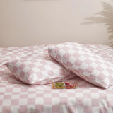 Triogift  Duvet Cover,Boys Girls Modern Dusty Pink Checkered Geometric Quilts Luxury Abstract Bed,comforter Bedding Sets