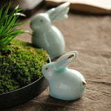 Triogift Cute Mini Little Rabbit Ceramic Ornament Landscape Garden Bonsai Decorations Miniatures Gift Animal Couple Tea Pet Home Decor