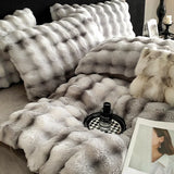 Triogift  Faux fur winter Bed linen super soft bed cover full set Bubble Fleece quilt Duvet cover set bed sheets set Microfiber bedding