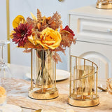 Triogift European Golden Glass Vases Home Decoration Accessories Modern Advanced Metal Flower Vase Room Study Hallway Home Wedding Decor