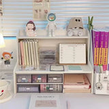 Triogift Upgrade Storage with Two-Layer Desktop Organizer Shelf for Home and Office Ins-Style Rack for Books and Stationery