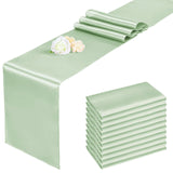 Triogift  12PCS 30X275cm Sage Green Wedding Satin Table Runner Party Supply Christmas Home Dining Luxury Table Decoration 12