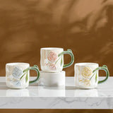 Triogift Romantic Relief Rose Ceramic Mug Handmade Gift Creative Coffee Cup and Tea Cup Hand Drawn Design