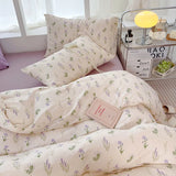 Triogift New Floral Double Gauze 100% Cotton Bedding Set Breathable Fresh Queen Duvet Cover Set with Sheets Quilt Cover and Pillowcase