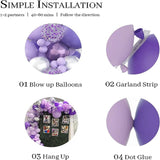 Triogift Macaron Purple Balloons Garland Arch Kit Metallic Purple Silver Latex Balloon Birthday Party 3D Butterfly Background Decoration