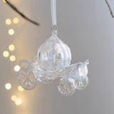 Triogift  Christmas Decoration Acrylic Crystal Carriage Bells Elk Butterfly Christmas Tree Ornaments for Ice Xmas Party Decor Velas