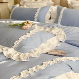 Triogift  Elegant Lace Bedding Sets Luxury Bed Linen Princess Washed Cotton Ruffle Duvet Cover Bed Sheet and Pillowcases for Girl Luxury