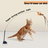 Triogift  Bird Cat Toys Upgraded Epoxy Sucker Steel Wire Long Rod Feather Cat Teasing Stick Cat Self Hi No Harmful Ingredients