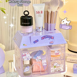 Triogift Transparent Desktop Storage Box Creative Small House Pen Holder Student Kawaii Stationery Cosmetic Organizer Rack Drawer Cute